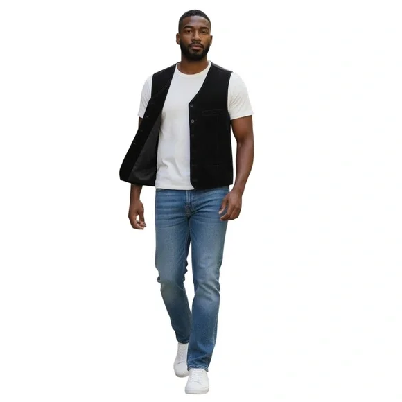 LP Uomo Black 6 Button Up Suede Vest - Picture 2 of 5